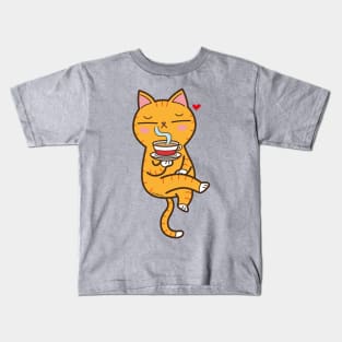 Coffee loving cat (Orange version) Kids T-Shirt